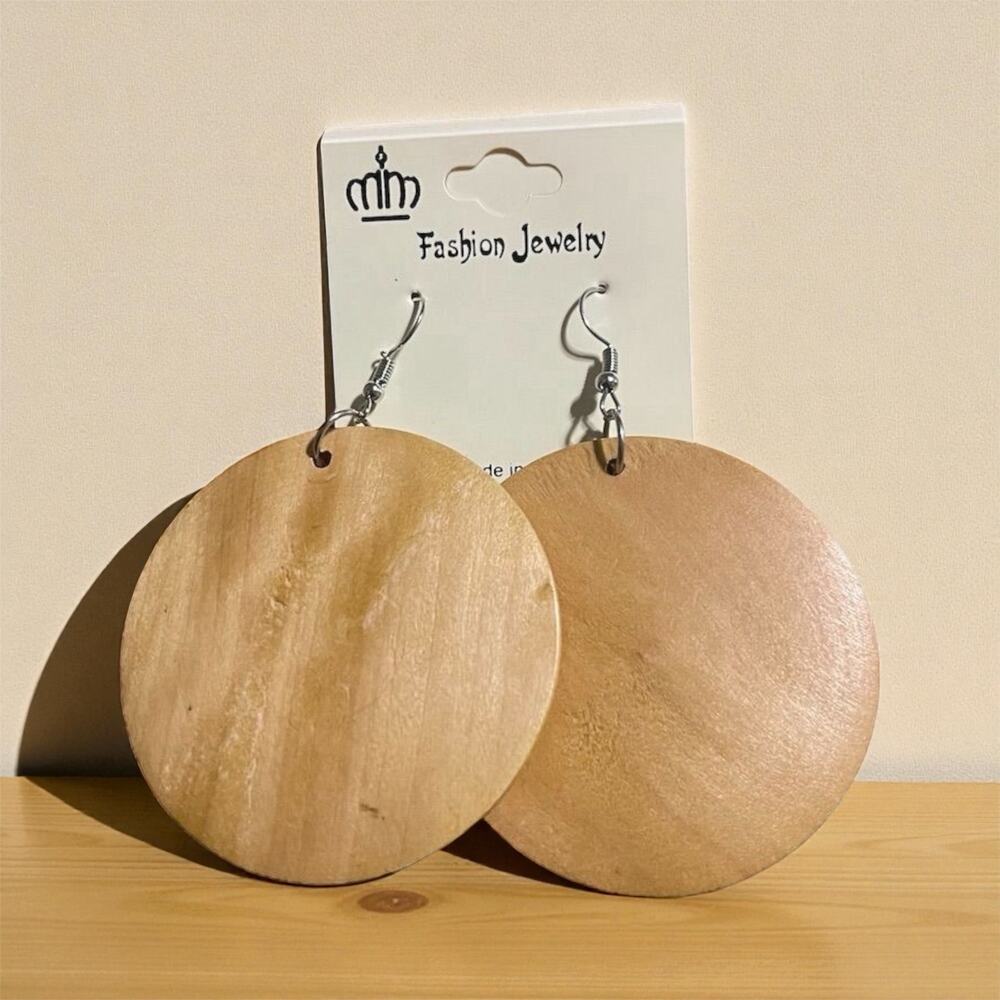 Earrings Bohemian Natural Wood Dangle Drop Hook Lobe Beach Casual
